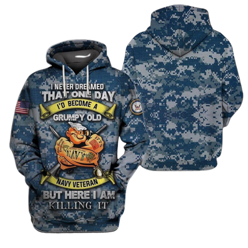 Unifinz Navy Veteran Hoodie Grumpy Old Navy Veteran Here I Am Hoodie Blue Camo 3D Cool Hoodie Navy Hoodie Apparel 2023
