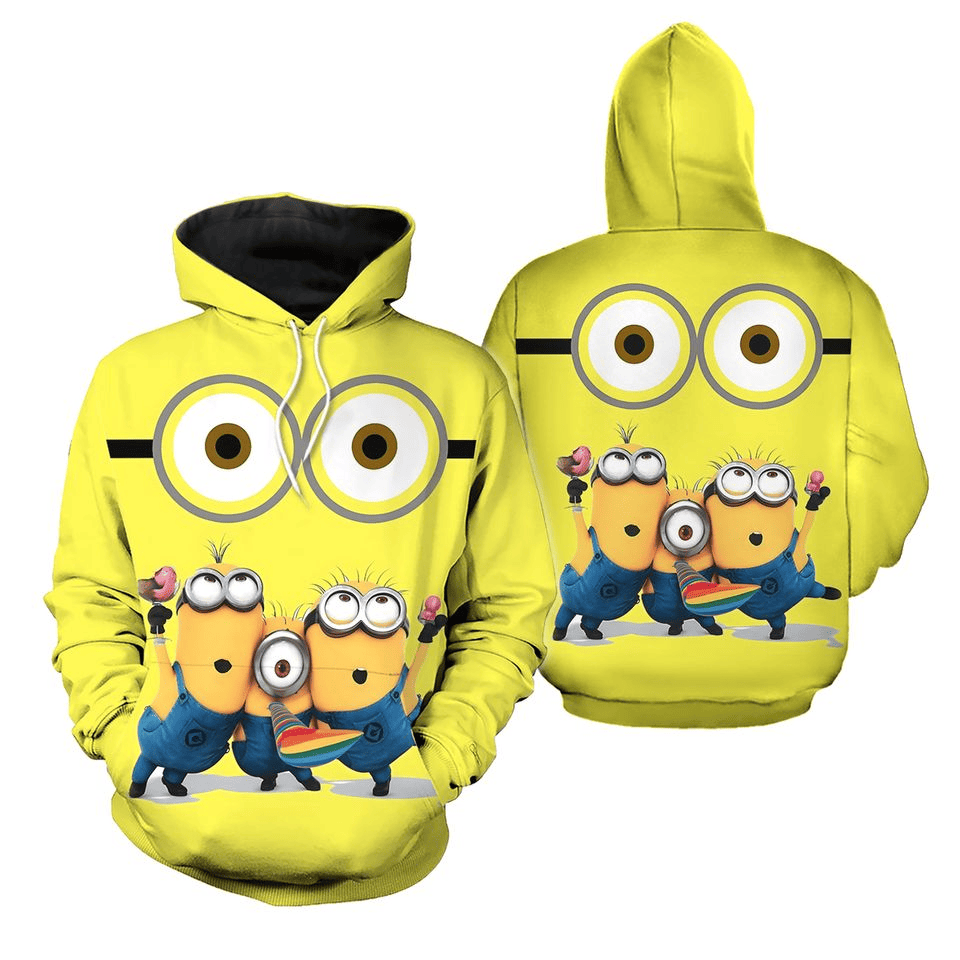 Minion Hoodie Minions Celebrating Glasses Graphic Hoodie Yellow Unisex