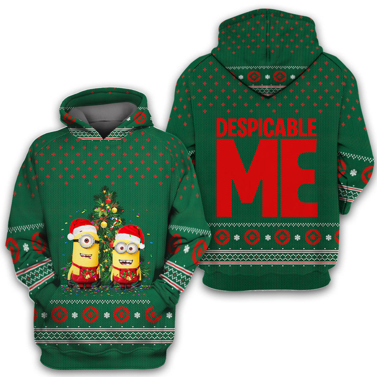 Minion Hoodie Minions By Christmas Tree Despicable Me Hoodie Green Unisex