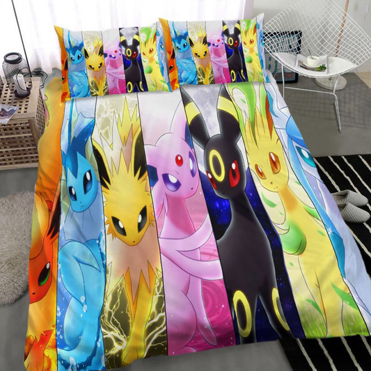 PKM Bedding Set Eevee All Evolution Forms Graphic Duvet Covers Colorful Unique Gift