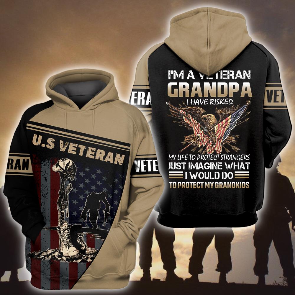 Unifinz Grandpa US Veteran Hoodie I'm A veteran Grandpa Hoodie Father's Day Gift Veteran Apparel 2022