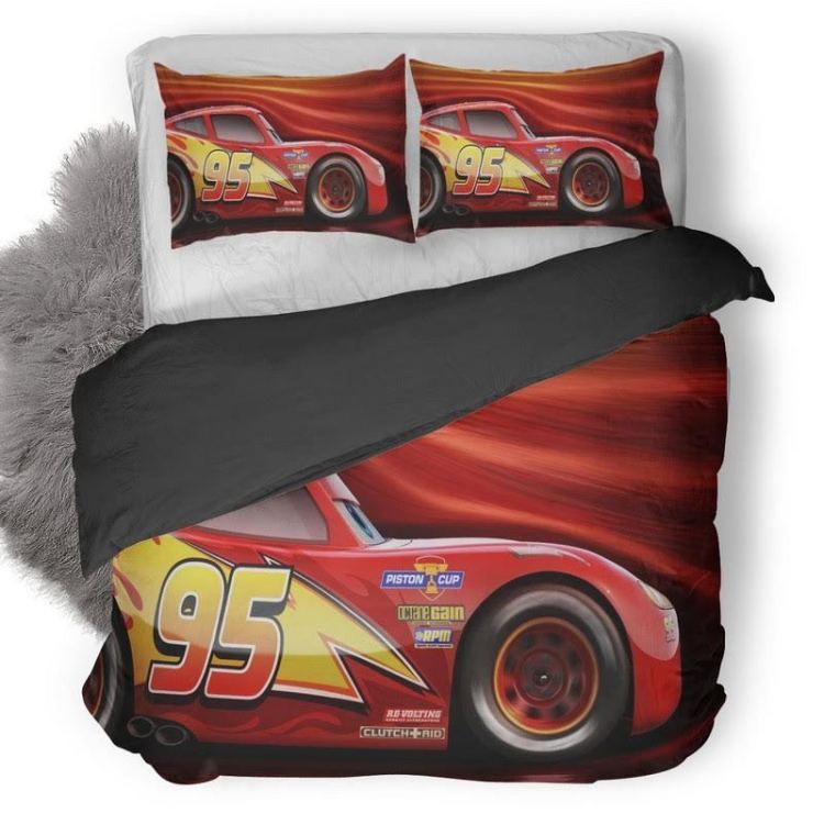 Cars Bedding Set DN Lightning Mcqueen Racer Graphic Duvet Covers Red Unique Gift