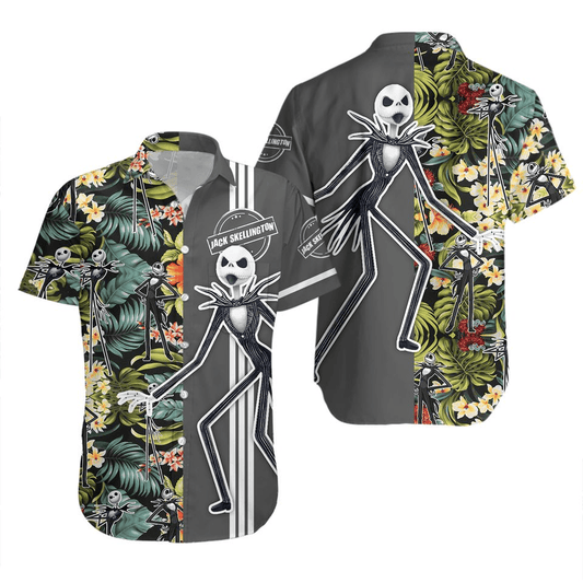 TNBC Hawaii Shirt Jack Skellington Floral Forest Aloha Shirt Gray Unisex