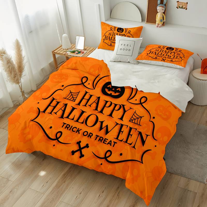 Halloween Bedding Set Happy Halloween Trick Or Treat Duvet Covers Orange Unique Gift