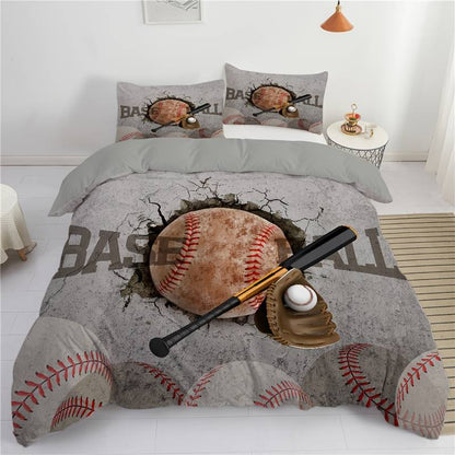 Baseball Bedding Set Baseball Bat Glove Graphic Duvet Covers Gray Unique Gift