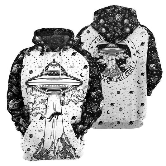 Unifinz UFO T-shirt UFO Black White Planet Pattern T-shirt Hoodie Adult Full Print 2022