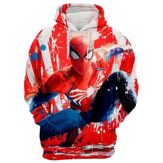 Spiderman Hoodie MV Spiderman Color Painting Graphic Hoodie Red White Unisex