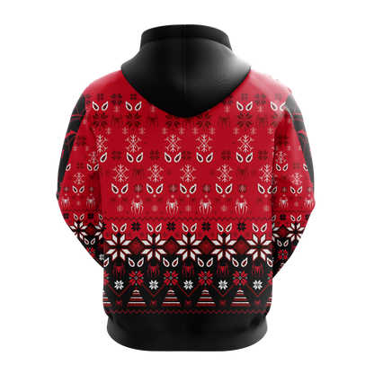 Spider Man Christmas Hoodie Spider Christmas Snowflakes Patterns Black Red Hoodie