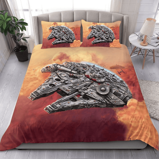 SW Bedding Set Millennium Falcon Spaceship Graphic Duvet Covers Orange Unique Gift