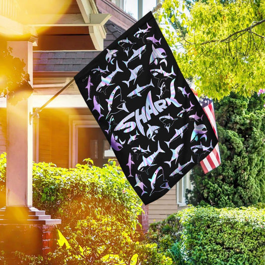  Shark Flag Shark Silhouette Radiant Color Black House Flag