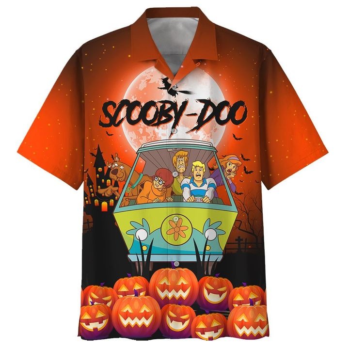 Unifinz Scooby-Doo Hawaiian Shirt Scooby-Doo Halloween Pumpkins Orange Hawaii Shirt Cute Scooby-Doo Aloha Shirt 2023