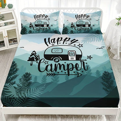 Camping Bedding Set Happy Camper Forest Graphic Duvet Covers Green Unique Gift