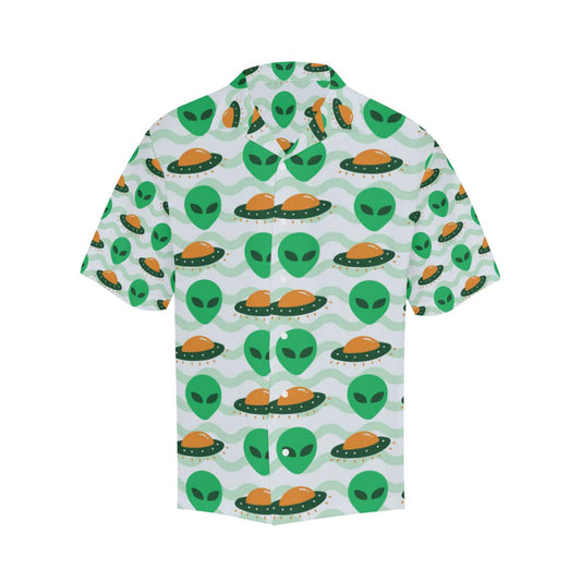 Unifinz UFO Aloha Shirt Green Alien Orange UFO White Hawaiian Shirt 2022