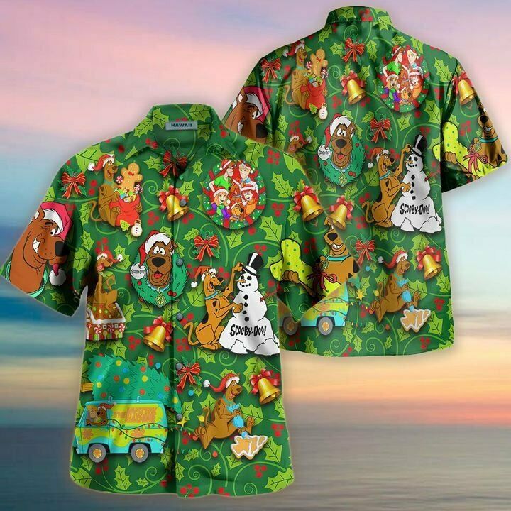 Unifinz Scooby-Doo Hawaiian Shirt Scooby-Doo Christmas Celebration Hawaii Shirt Cute Scooby-Doo Aloha Shirt 2023