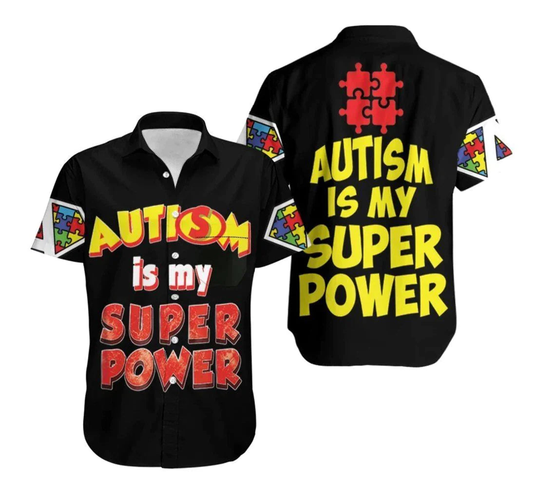 Autism Hawaii Shirt Autism Is My Super Power Puzzle Pieces Aloha Shirt Black Unisex