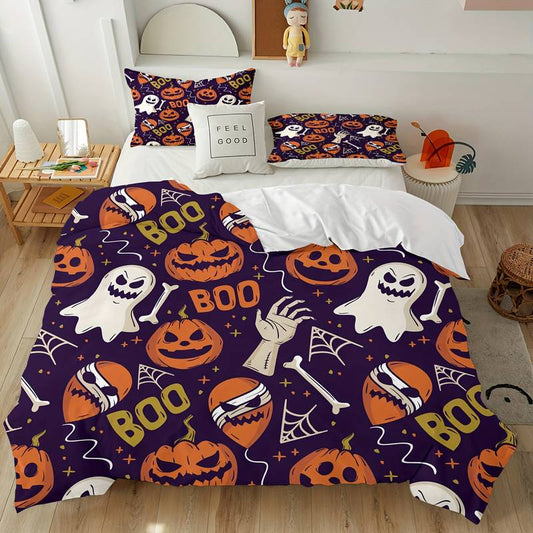 Halloween Bedding Set Halloween Boo Pumpkin Ghost Pattern Duvet Covers Purple Unique Gift