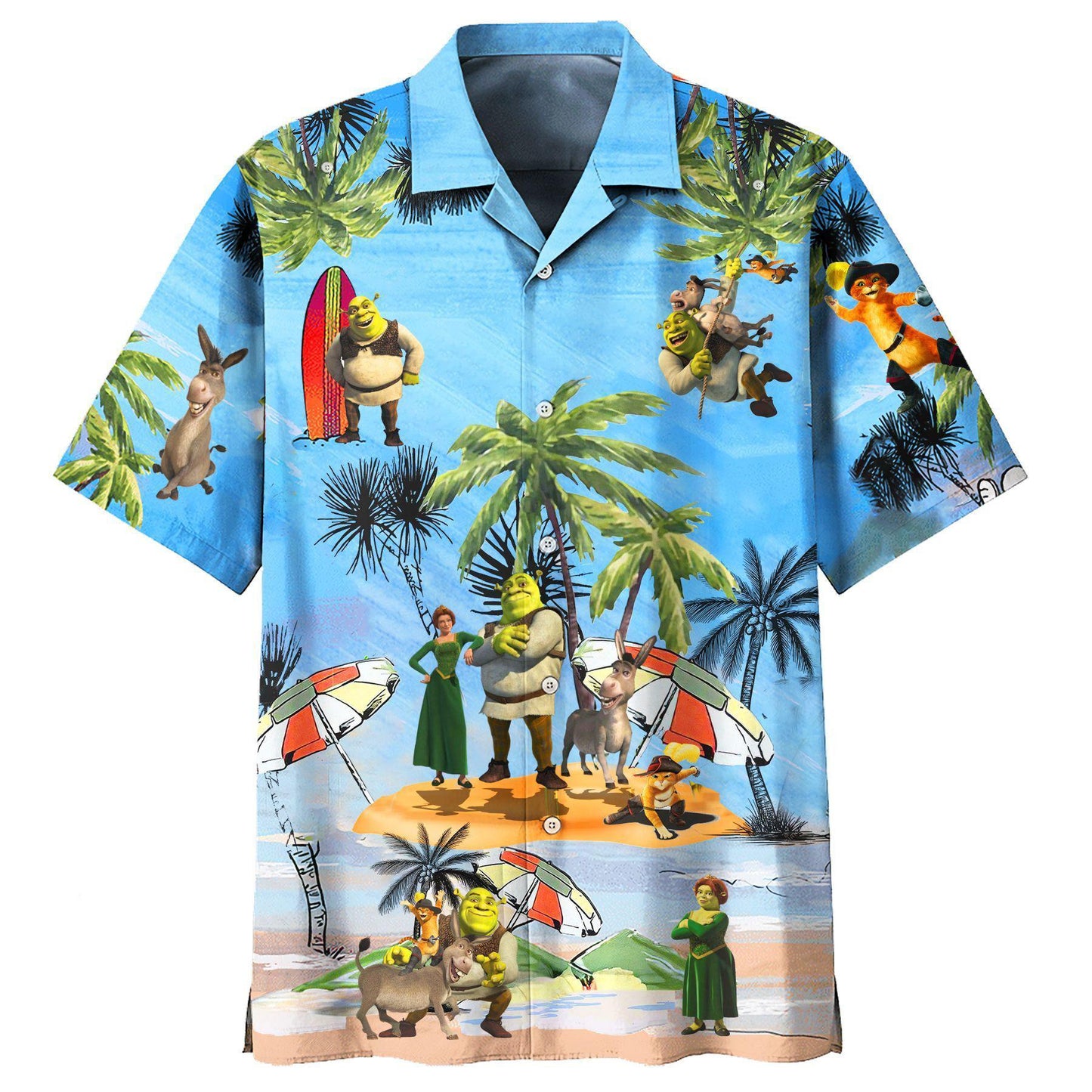 Shrek Hawaii Shirt Shrek And Friends Graphic Pattern Aloha Shirt Blue Unisex