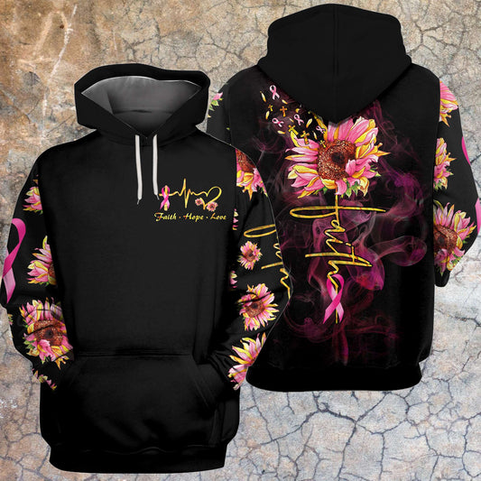  Breast Cancer T-shirt Breast Cancer Faith Love Hope Golden Petals Sunflower Black Hoodie For Women Adult Full Print