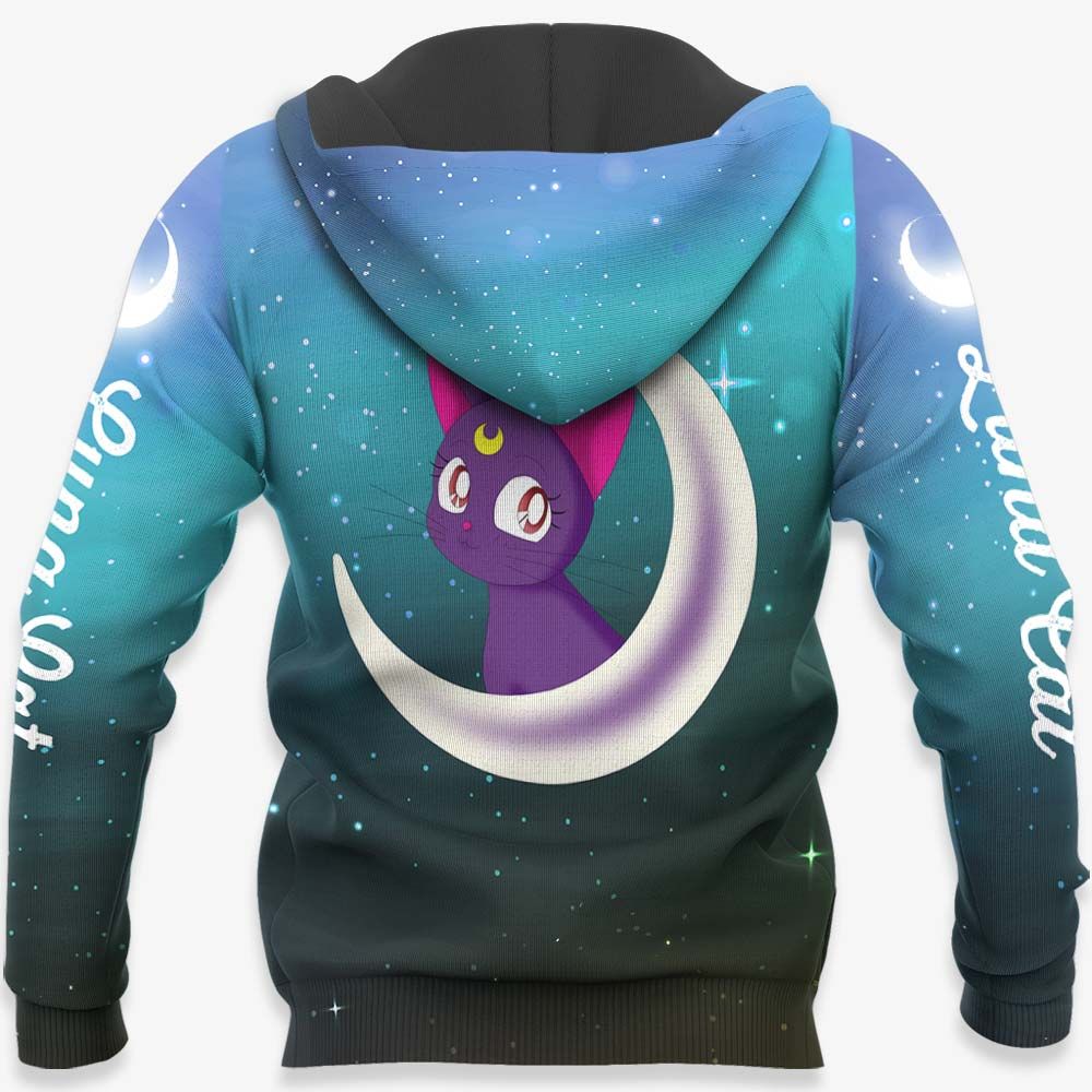 Sailor Moon Hoodie Luna Cat Cute Galaxy Blue Hoodie Anime Clothing Adult Unisex Full Print