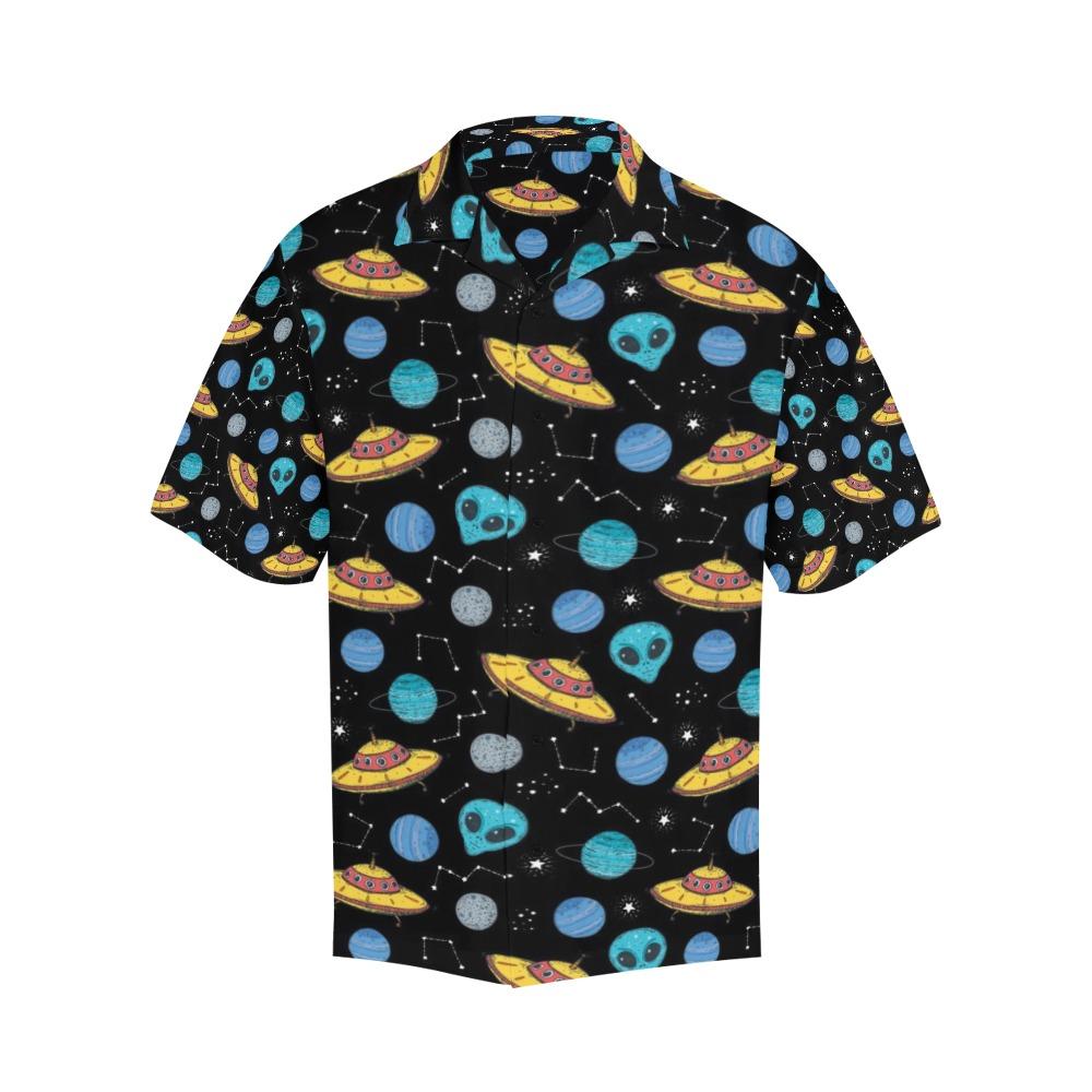 Unifinz UFO Alien Hawaii Shirt Yellow UFO Blue Alien Blue Planet Pattern Hawaiian Aloha Shirt 2022