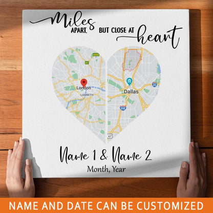 Personalized Relationship Square Canvas Custom Miles Apart But Close At Heart Square Canvas 36''x36'' White