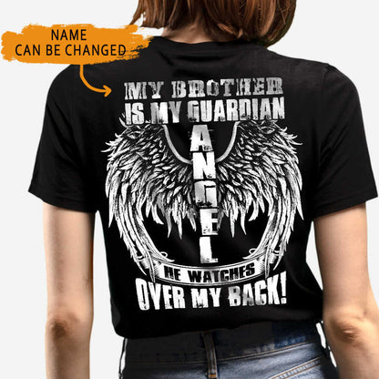 Custom Memorial Tshirt For Lost Loved Ones My Guardian Angel He Watches Over My Back Tshirt 6XL Black M47