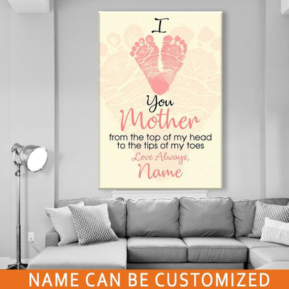 Personalized Mother's Day Portrait Canvas Custom I Love You Mother Portrait Canvas 32" x 48" Pink