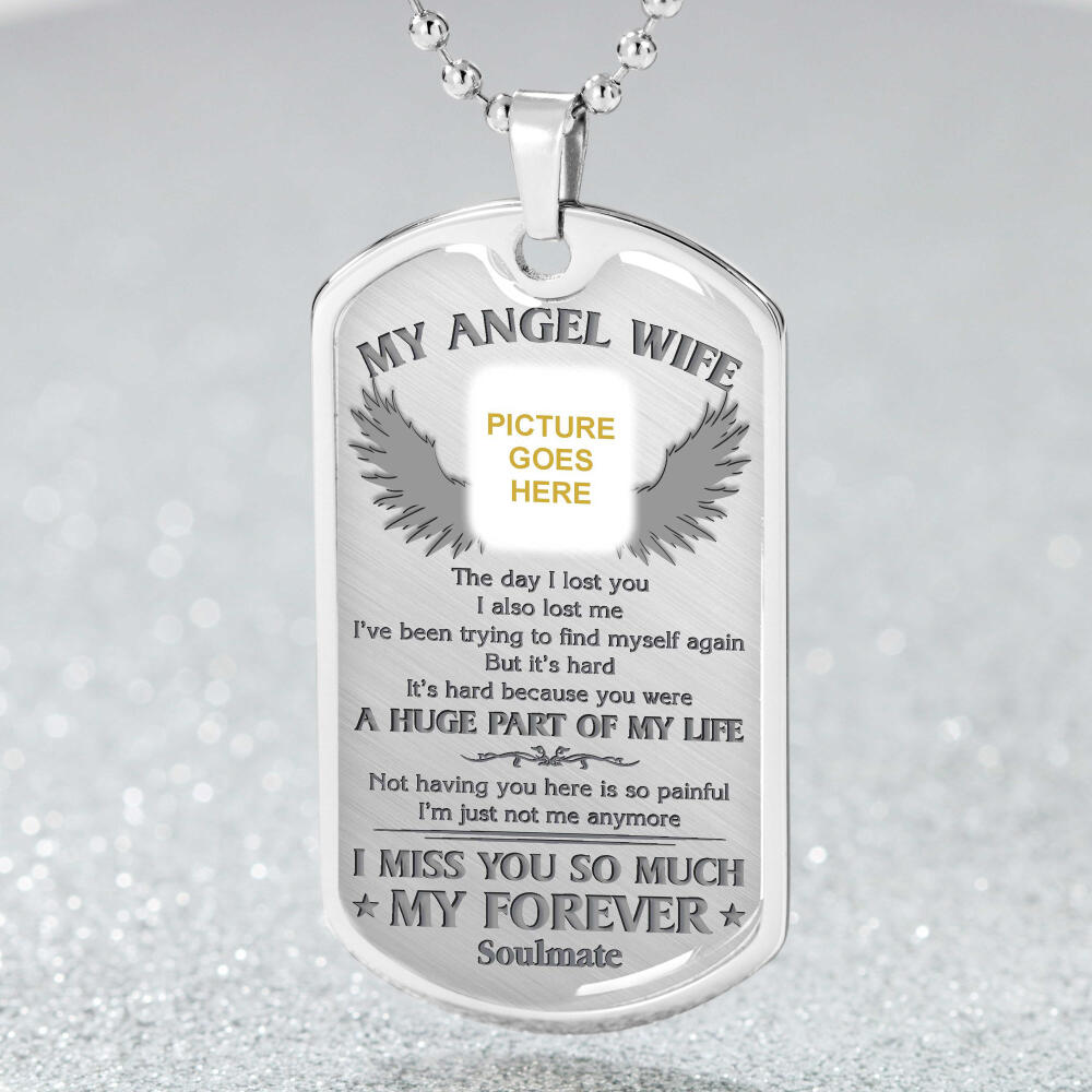 Custom Memorial Military Dog Tag Pendant For Loss Of Wife My Angel Wife Dog Tag Pendant White M90