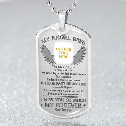 Custom Memorial Military Dog Tag Pendant For Loss Of Wife My Angel Wife Dog Tag Pendant White M90