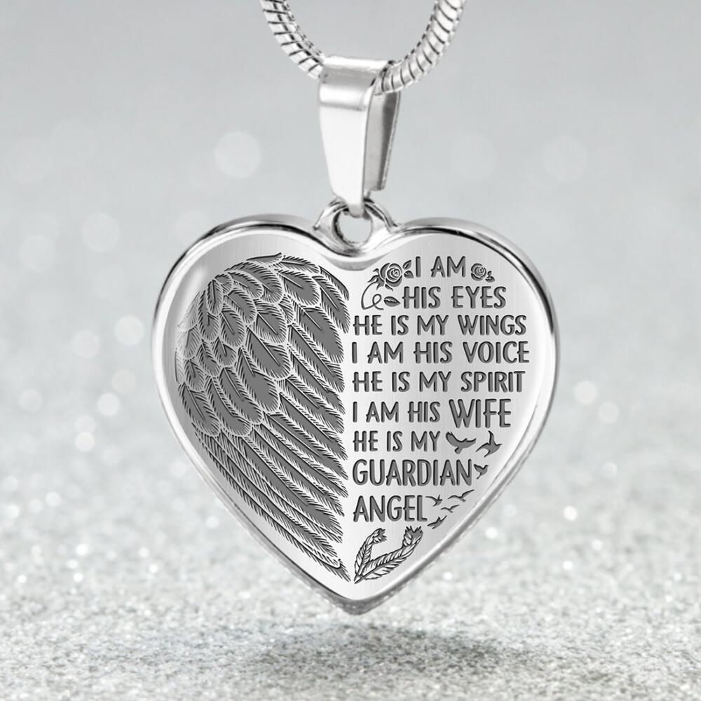 Personalized Memorial Heart Necklace He Is My Guardian Angel For Husband Custom Memorial Gift M50.1