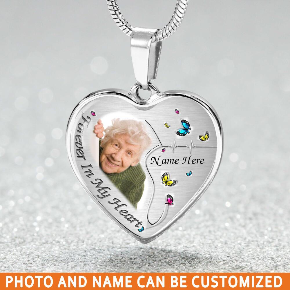 Custom Memorial Heart Necklace For Lost Loved Ones Forever In My Heart Butterfly Heart Necklace Silver M52