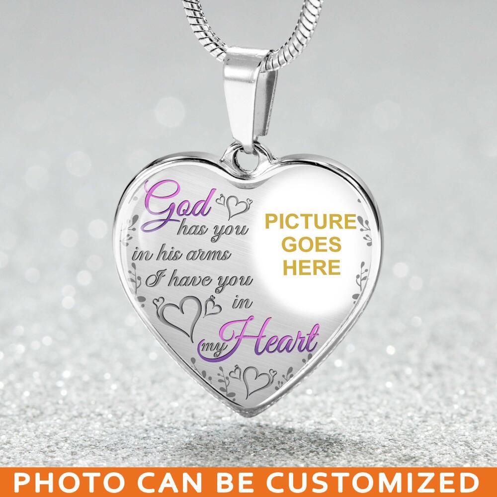 Personalized Memorial Heart Necklace God Has You In His Arms For Mom Dad Grandma Daughter Son Someone Custom Memorial Gift M69