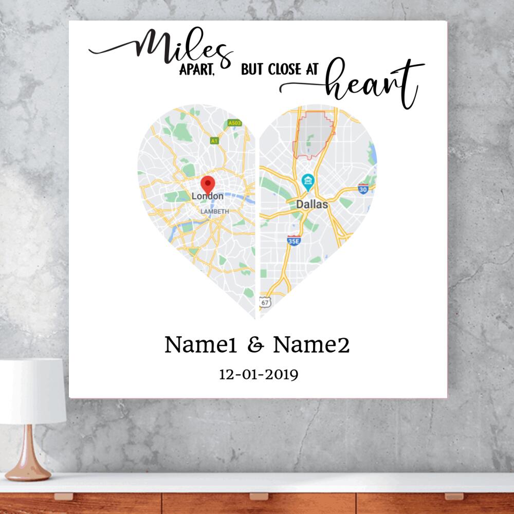Personalized Relationship Square Canvas Custom Miles Apart But Close At Heart Square Canvas 36''x36'' White