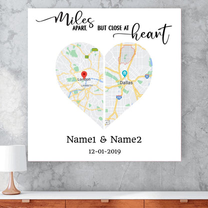 Personalized Relationship Square Canvas Custom Miles Apart But Close At Heart Square Canvas 36''x36'' White