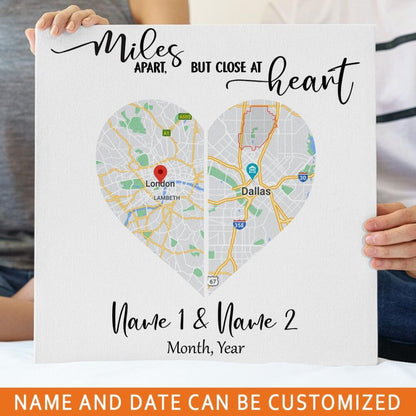 Personalized Relationship Square Canvas Custom Miles Apart But Close At Heart Square Canvas 36''x36'' White