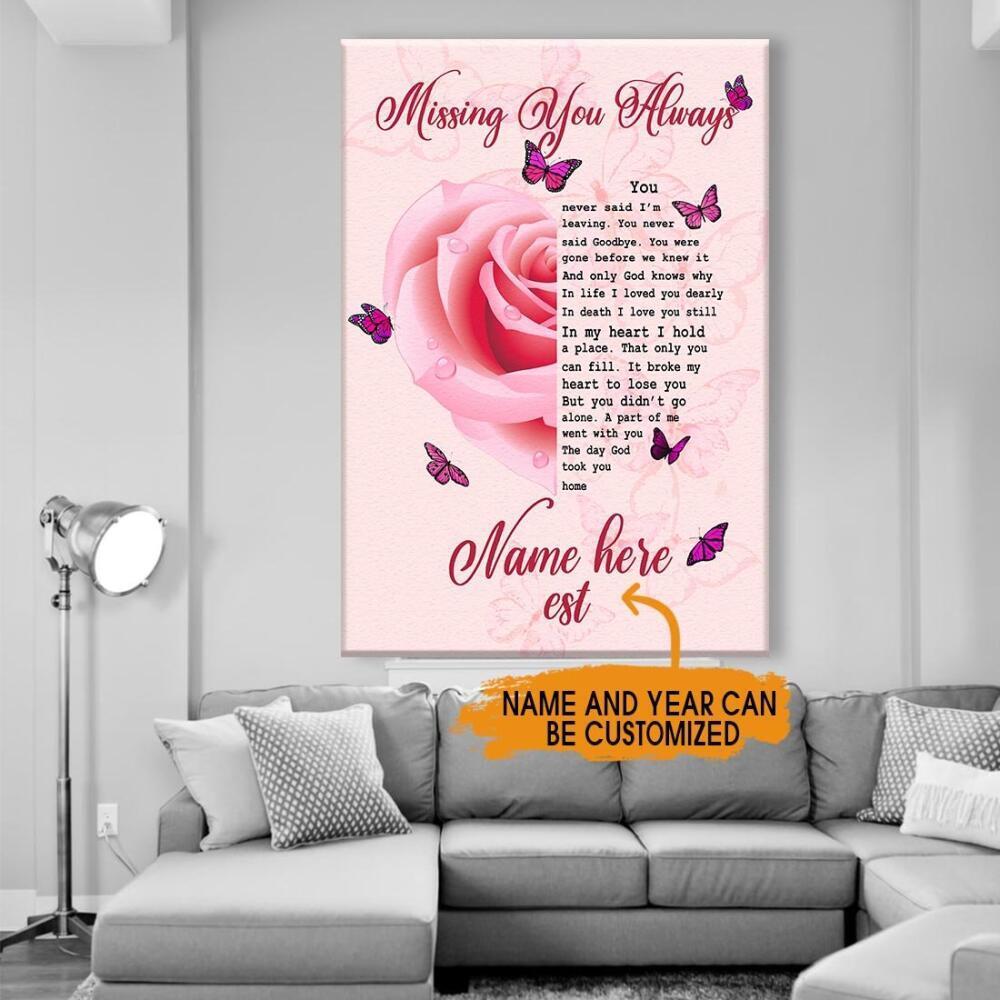 Personalized Memorial Portrait Canvas Missing You Always Rose Portrait Canvas For Loss Of Someone Custom Memorial Gift M21