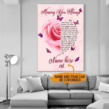 Personalized Memorial Portrait Canvas Missing You Always Rose Portrait Canvas For Loss Of Someone Custom Memorial Gift M21