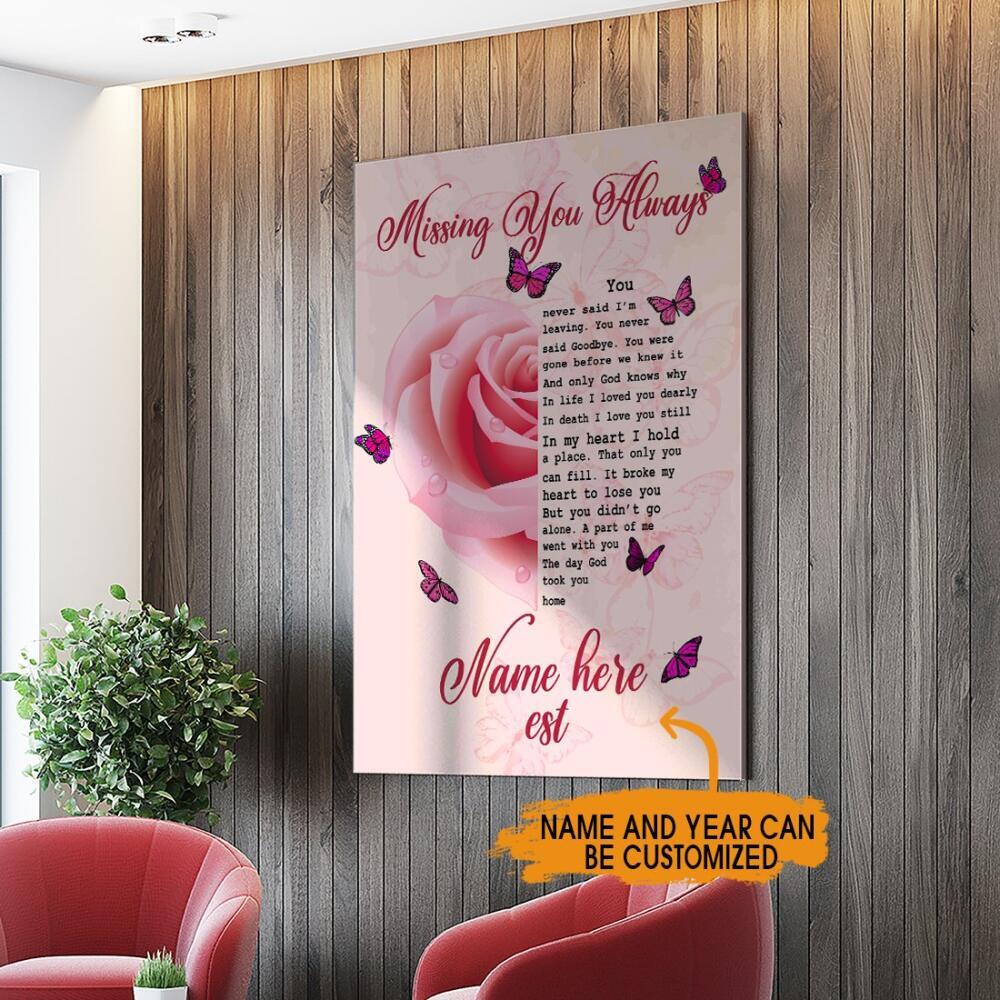 Personalized Memorial Portrait Canvas Missing You Always Rose Portrait Canvas For Loss Of Someone Custom Memorial Gift M21