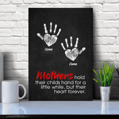 Personalized Mother's Day Portrait Canvas Custom Mothers Hold Their Childs Hand Portrait Canvas Black