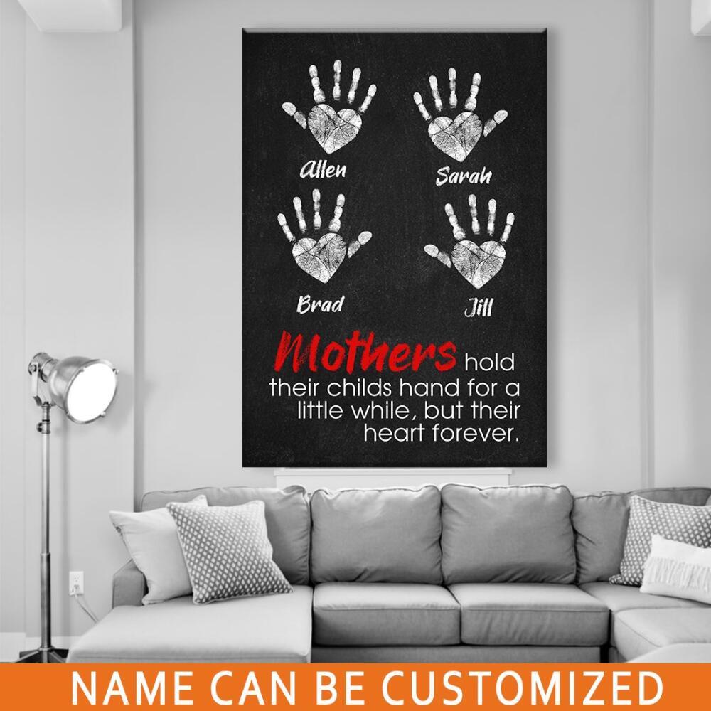 Personalized Mother's Day Portrait Canvas Custom Mothers Hold Their Childs Hand Portrait Canvas Black