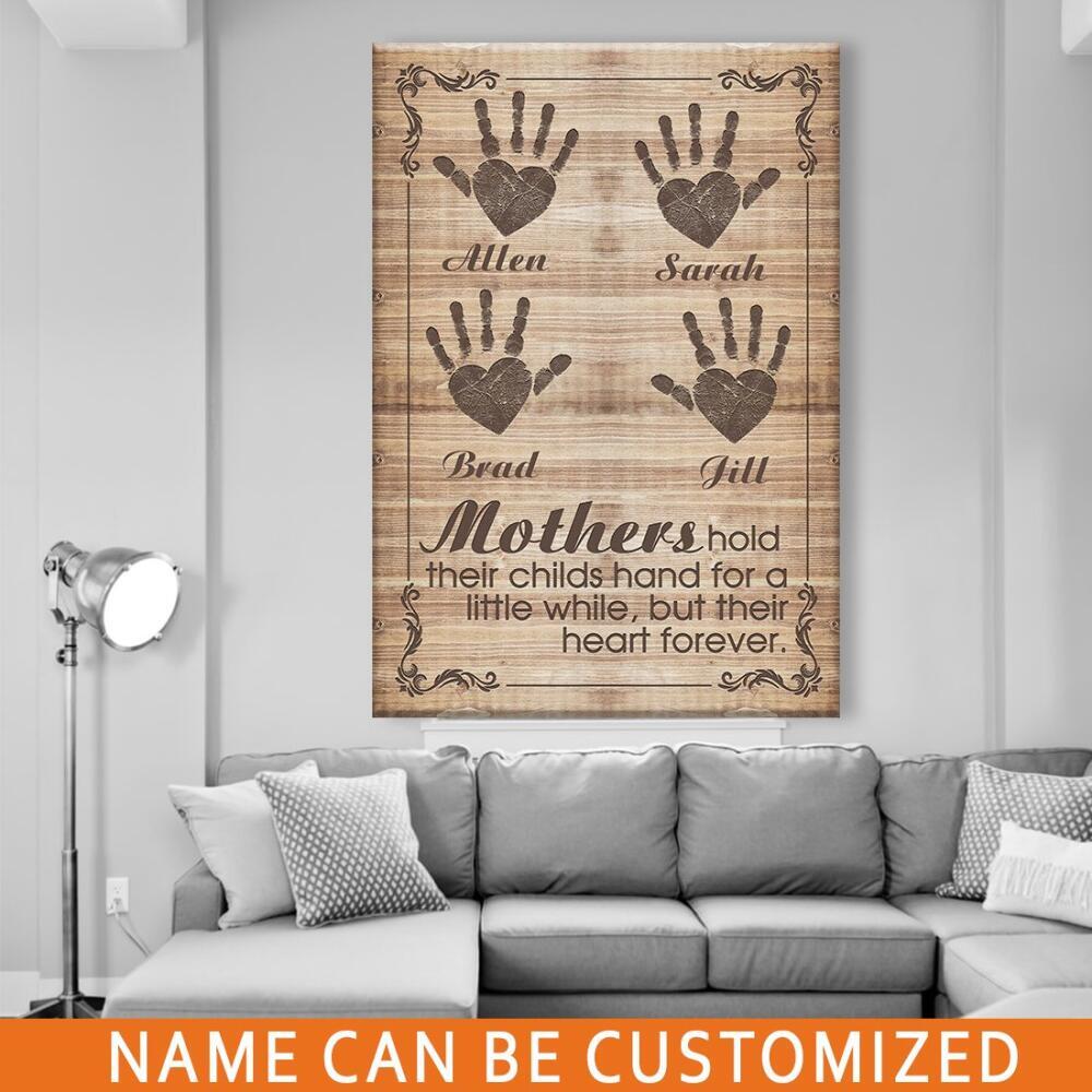 Personalized Mother's Day Portrait Canvas Custom Mothers Hold Their Childs Hand Portrait Canvas