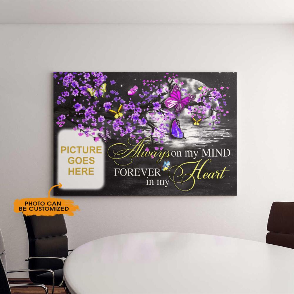 Personalized Memorial Landscape Canvas Always On My Mind Butterfly For Dad Mom Someone Custom Memorial Gift M34