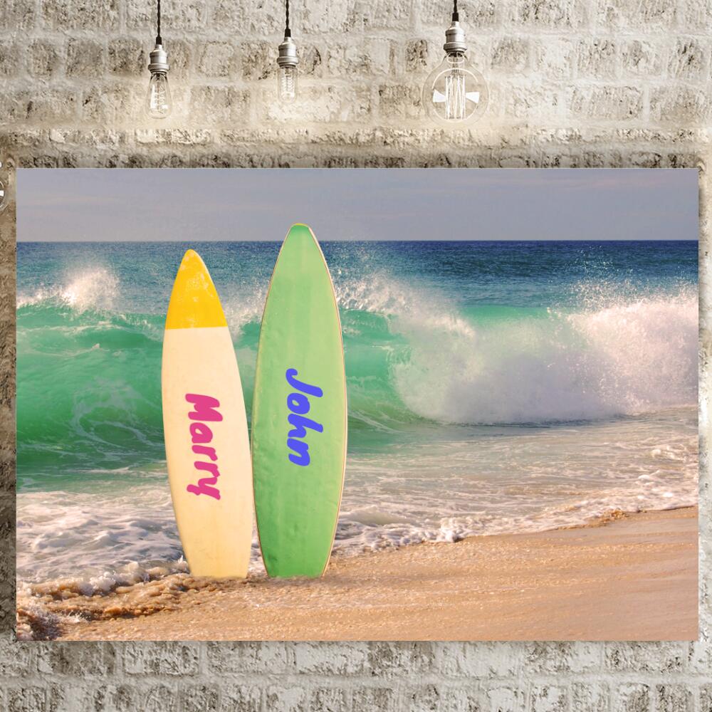 Personalized Surfing Lanscape Canvas Custom Best Surfing Partners For Life Lanscape Canvas 48''x32'' Blue