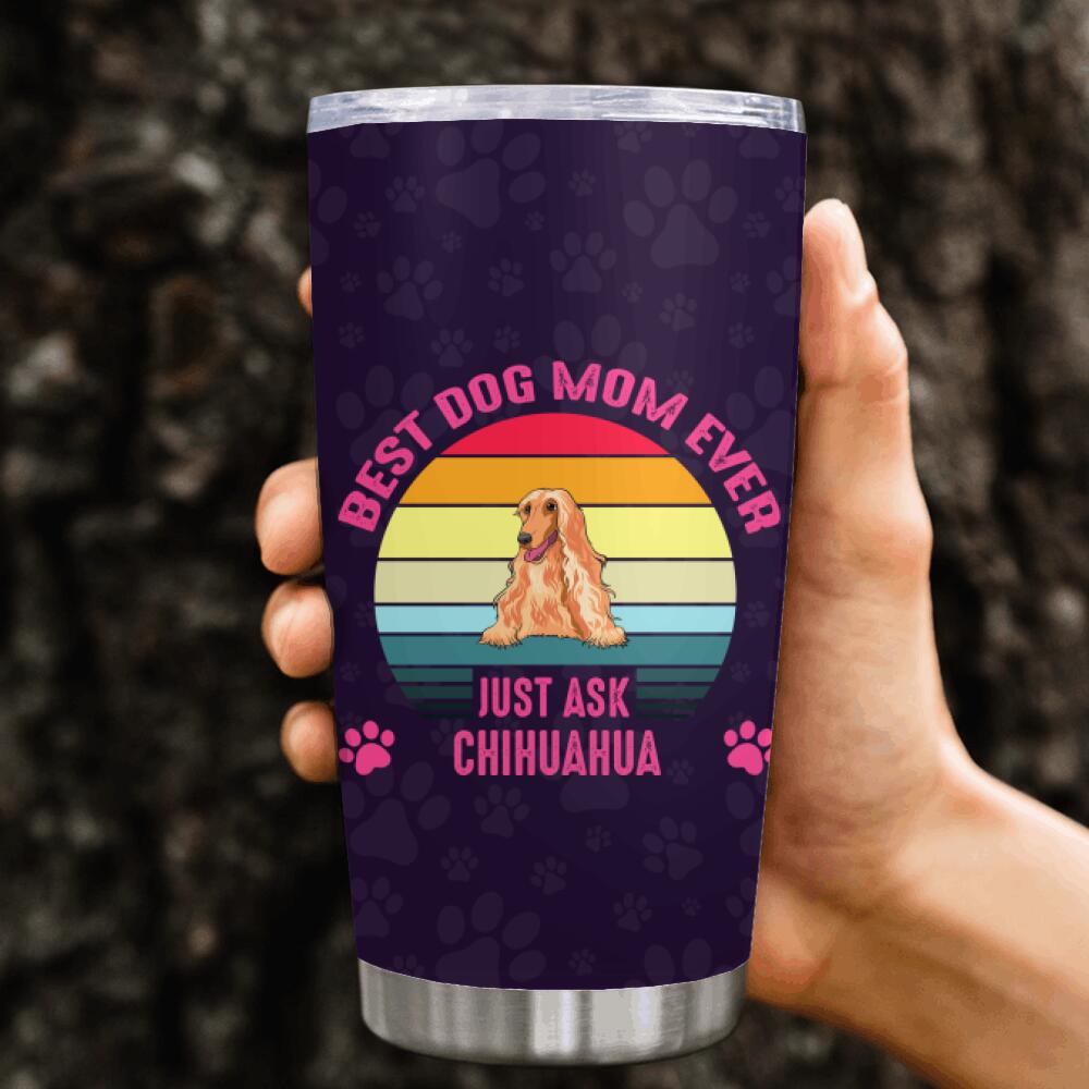 Personalized Dog Tumbler Custom Best Dog Mom Ever Tumbler 20oz Purple