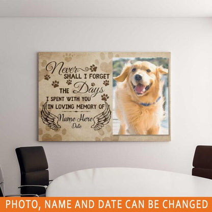 Personalized Dog Memorial Landscape Canvas Never Shall I Forget For Loss Of Pet Custom Memorial Gift M112