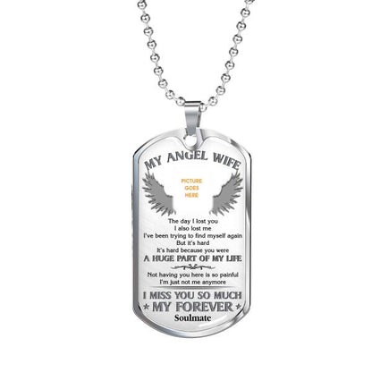 Custom Memorial Military Dog Tag Pendant For Loss Of Wife My Angel Wife Dog Tag Pendant White M90