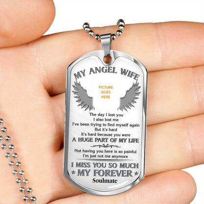 Custom Memorial Military Dog Tag Pendant For Loss Of Wife My Angel Wife Dog Tag Pendant White M90