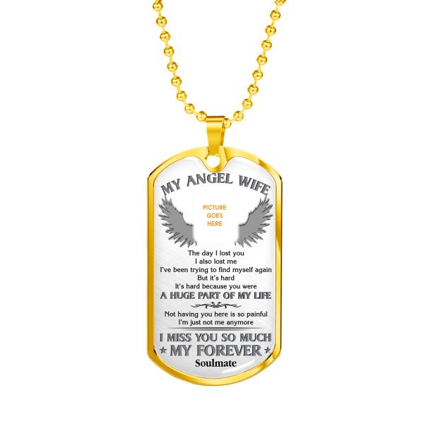 Custom Memorial Military Dog Tag Pendant For Loss Of Wife My Angel Wife Dog Tag Pendant White M90