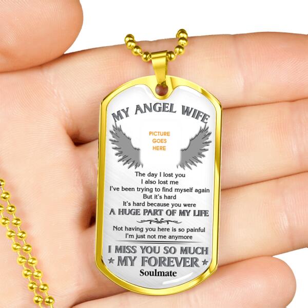 Custom Memorial Military Dog Tag Pendant For Loss Of Wife My Angel Wife Dog Tag Pendant White M90