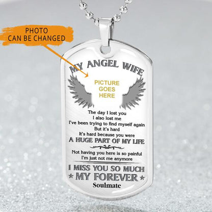 Custom Memorial Military Dog Tag Pendant For Loss Of Wife My Angel Wife Dog Tag Pendant White M90